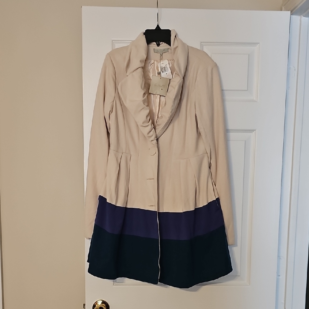 Stellah Elegant Cream and Dark Blue Trench Coat